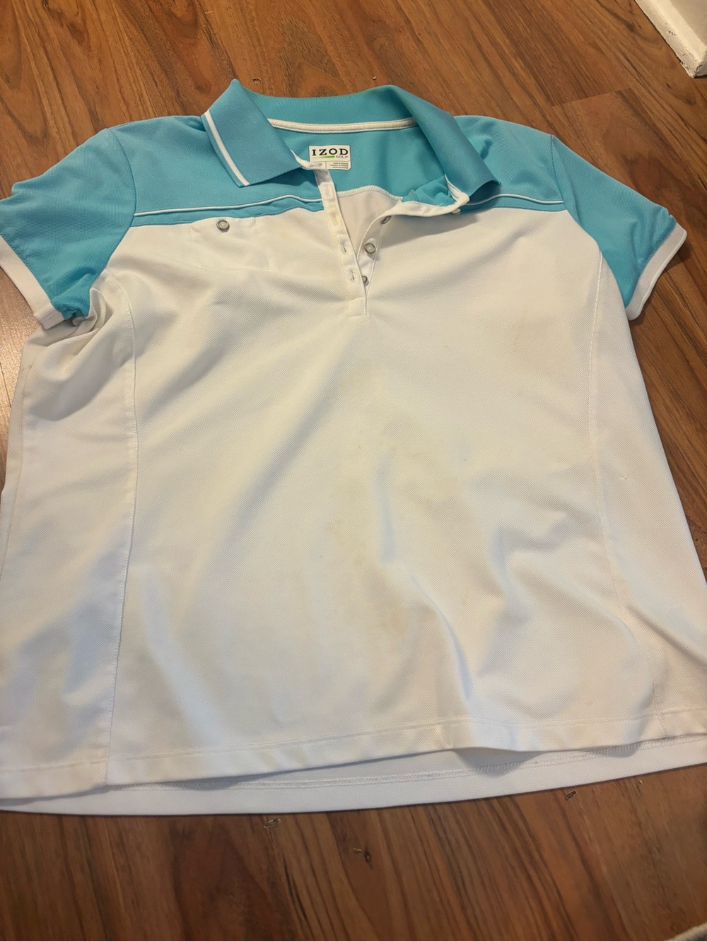 IZOD White Polo golf shirt with Light Blue Accents